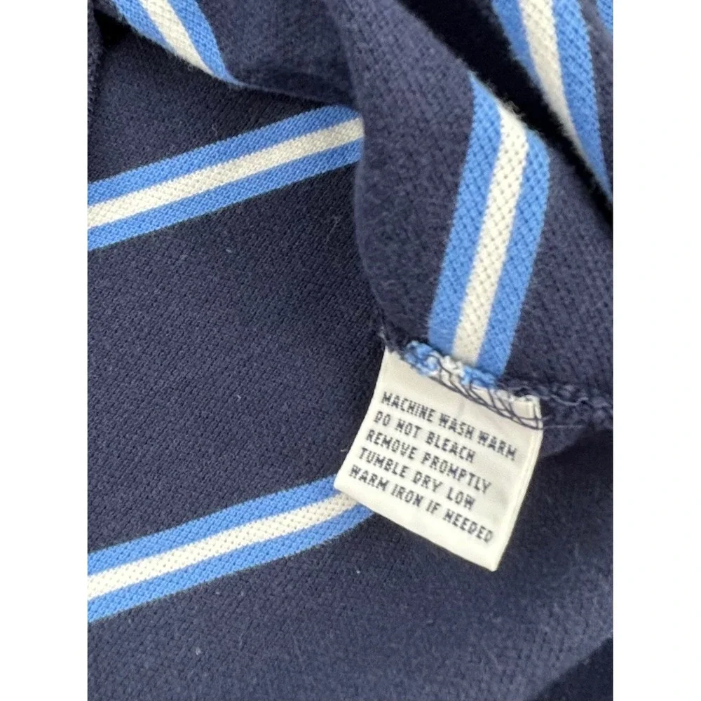 Polo Ralph Lauren Mens Navy Blue Striped Short Sleeve Pique Polo Shirt Medium